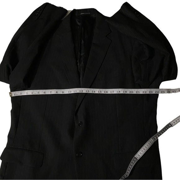 DKNY Black & Cream Pinstriped Worsted Wool 2-Button Suit Jacket Sports Coat 46R - Picture 9 of 11